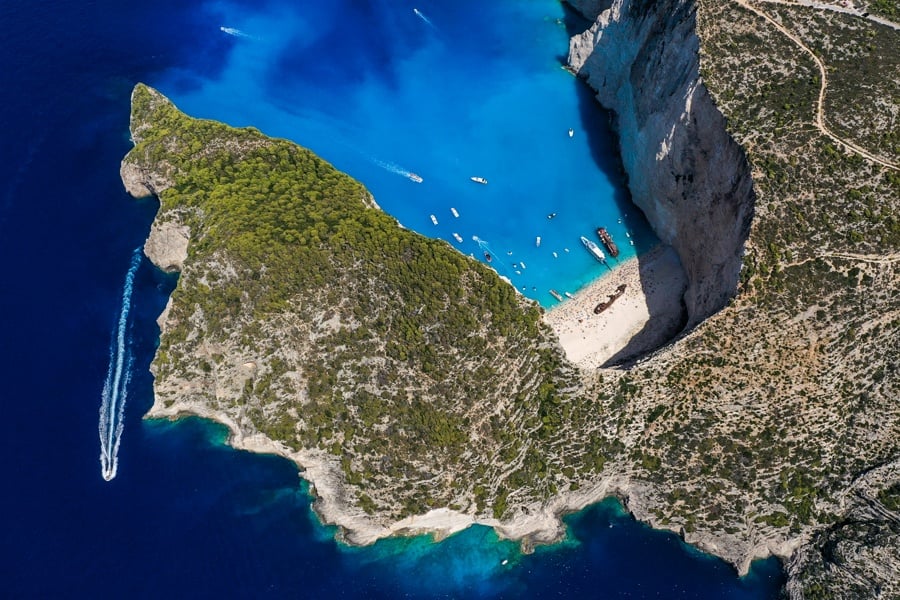 Navagio Beach Bay Zakynthos Greece Drone