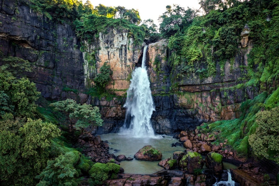 Curug Cimarinjung Waterfall in West Java Drone