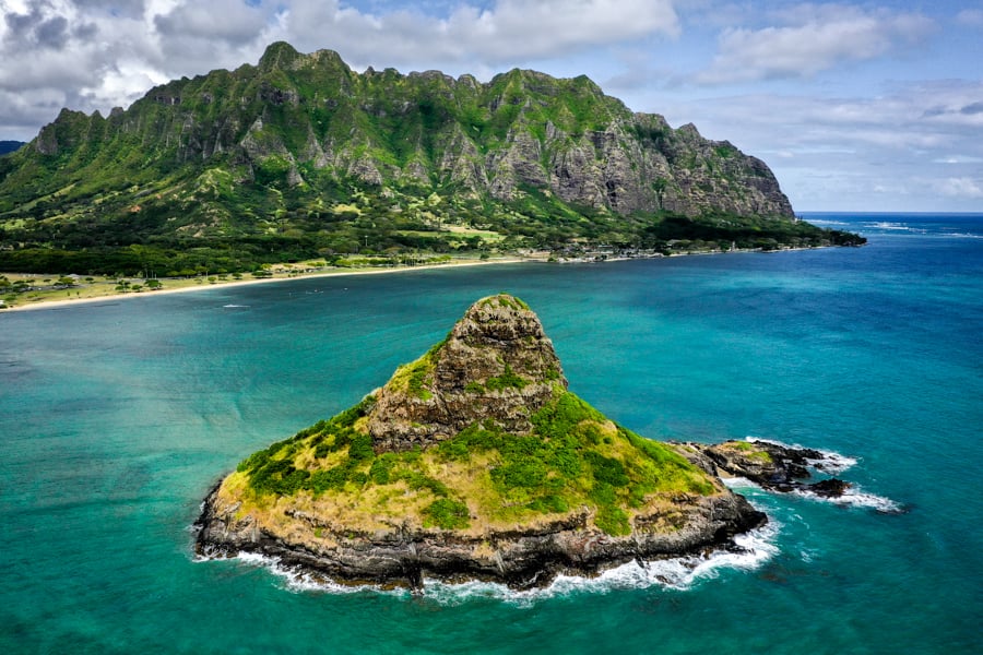 Chinaman's Hat Island (Mokolii Island) Chinamans Hat Kayak Hike Oahu Hawaii Drone