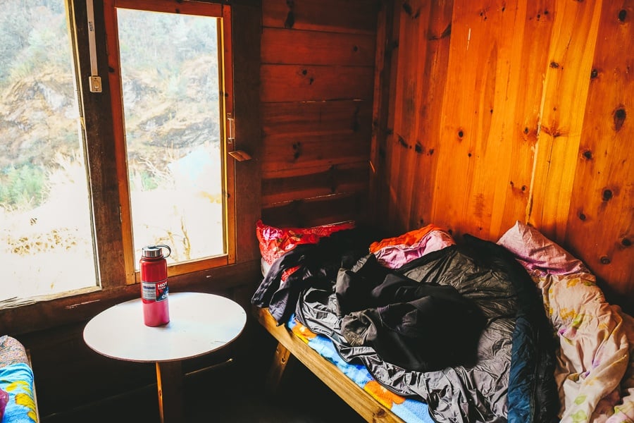 Sleeping bag inside a teahouse on the EBC Trek in Nepal