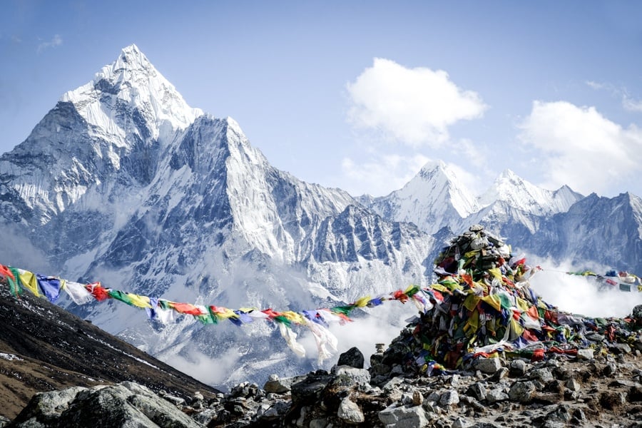 Ama Dablam and another mountain range on the EBC trek in Nepal