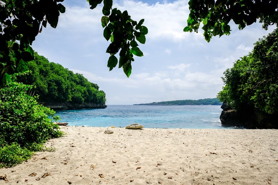 White sand on Puyung Beach in Nusa Penida Bali