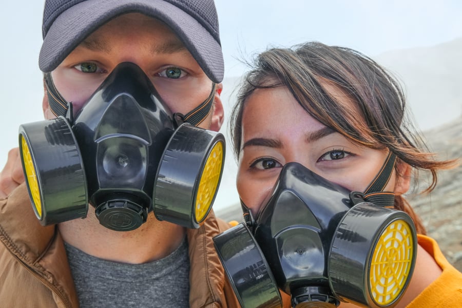 Kawah Ijen Gas Mask Volcano Mount Ijen Crater Lake Blue Fire Banyuwangi Indonesia